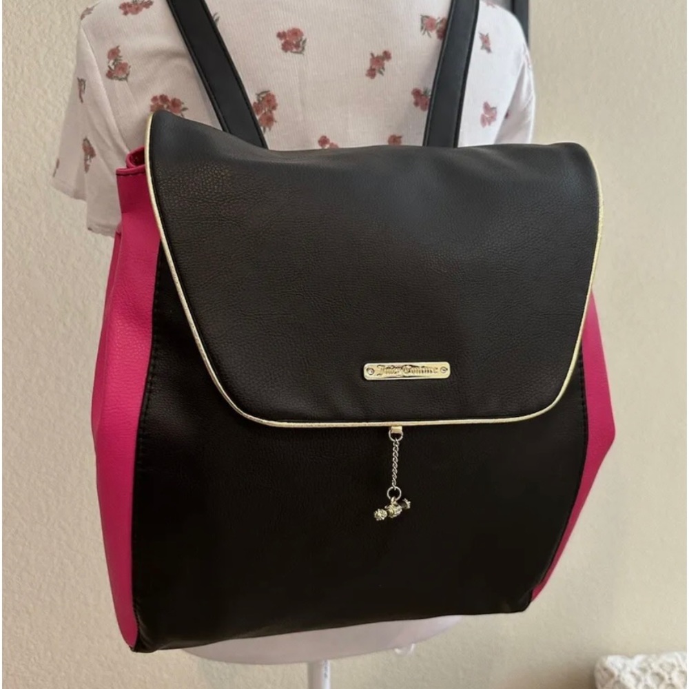 Vintage Y2K Juicy Couture Black & Pink Faux Leather Backpack